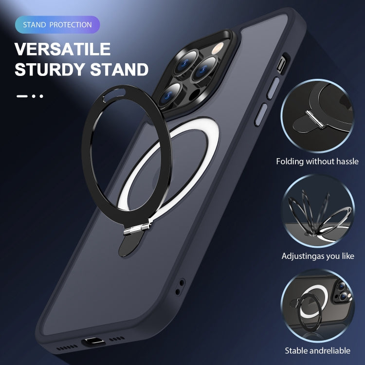 For iPhone 15 Pro Max Skin-feel MagSafe Holder PC Hybrid TPU Phone Case(Dark Blue)