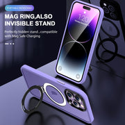 For iPhone 14 Skin-feel MagSafe Holder PC Hybrid TPU Phone Case(Purple)