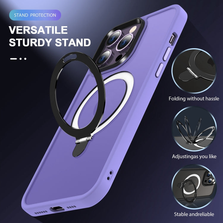 For iPhone 14 Skin-feel MagSafe Holder PC Hybrid TPU Phone Case(Purple)