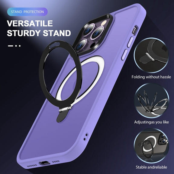 For iPhone 14 Skin-feel MagSafe Holder PC Hybrid TPU Phone Case(Purple)