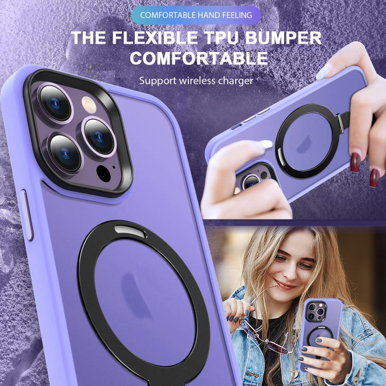 For iPhone 14 Skin-feel MagSafe Holder PC Hybrid TPU Phone Case(Purple)