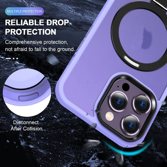 For iPhone 14 Skin-feel MagSafe Holder PC Hybrid TPU Phone Case(Purple)