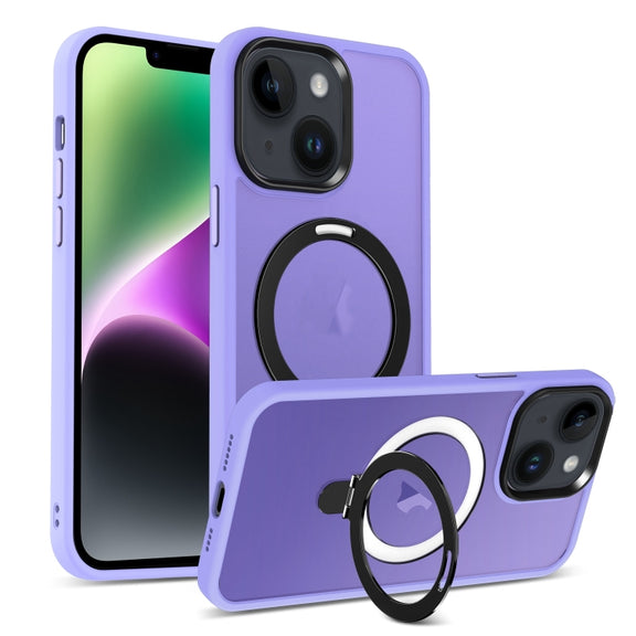 For iPhone 14 Skin-feel MagSafe Holder PC Hybrid TPU Phone Case(Purple)