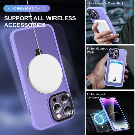 For iPhone 14 Skin-feel MagSafe Holder PC Hybrid TPU Phone Case(Purple)