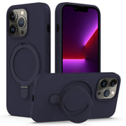 For iPhone 13 Pro Liquid Silicone MagSafe Magnetic Phone Case with Ring Holder(Midnight Blue)