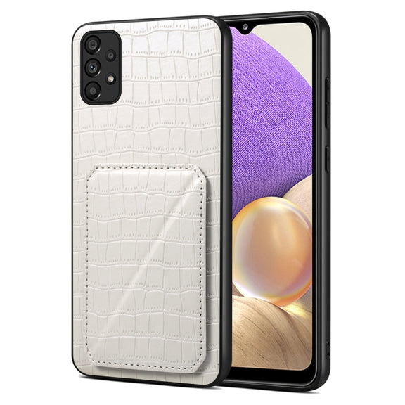 For Samsung Galaxy A32 5G Denior Imitation Crocodile Leather Back Phone Case with Holder(White)