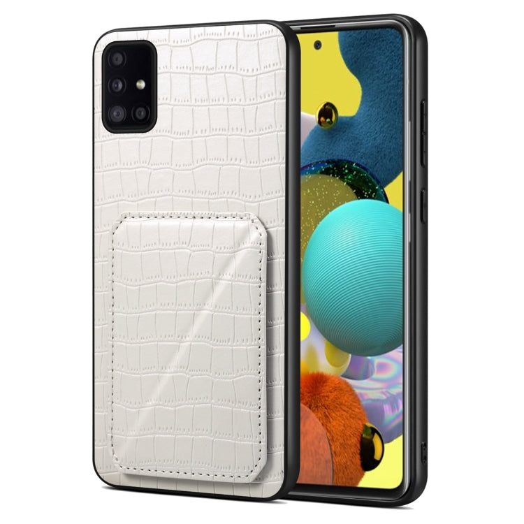 For Samsung Galaxy A51 5G Denior Imitation Crocodile Leather Back Phone Case with Holder(White)