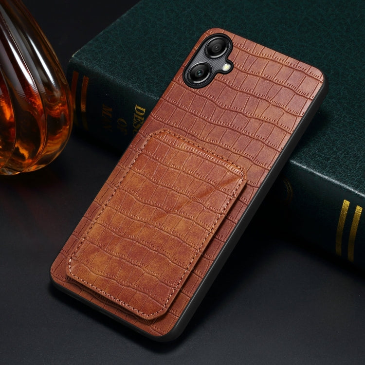 For Samsung Galaxy S23 5G Denior Imitation Crocodile Leather Back Phone Case with Holder(Brown)
