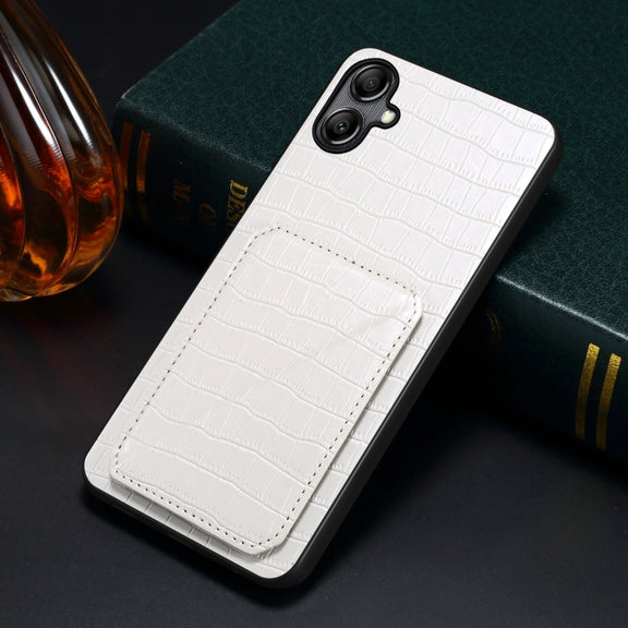 For Samsung Galaxy S23+ 5G Denior Imitation Crocodile Leather Back Phone Case with Holder(White)