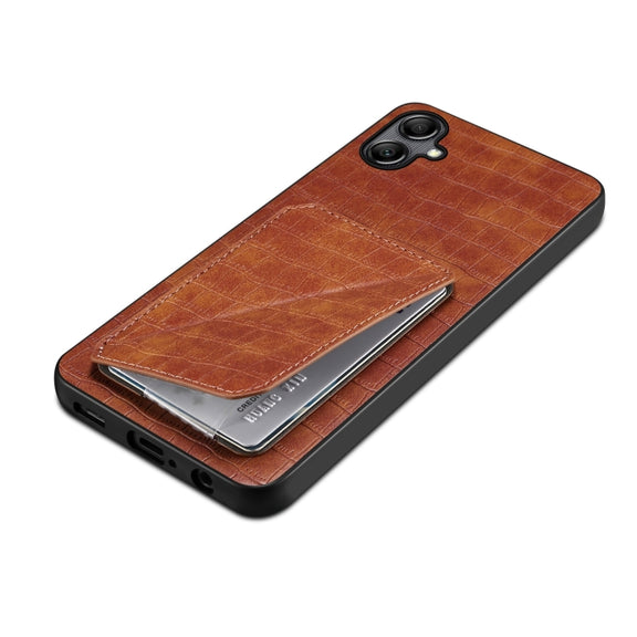 For Samsung Galaxy S24 5G Denior Imitation Crocodile Leather Back Phone Case with Holder(Brown)