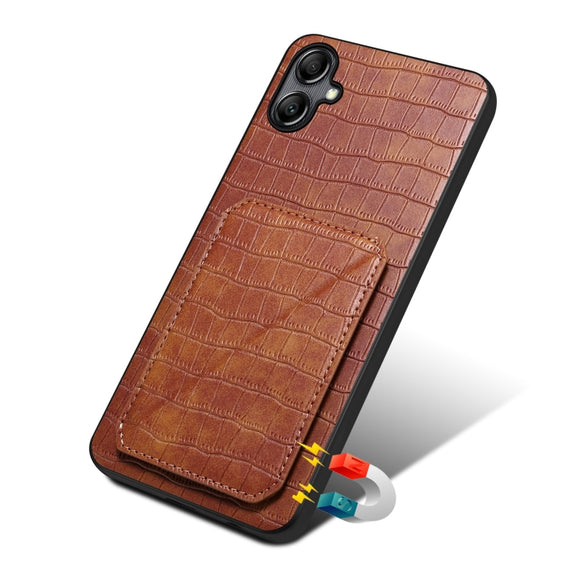 For Samsung Galaxy S24 5G Denior Imitation Crocodile Leather Back Phone Case with Holder(Brown)