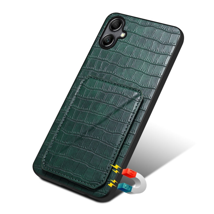 For Samsung Galaxy A34 5G Denior Imitation Crocodile Leather Back Phone Case with Holder(Green)