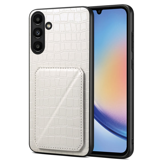 For Samsung Galaxy A34 5G Denior Imitation Crocodile Leather Back Phone Case with Holder(White)