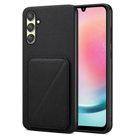 For Samsung Galaxy A24 Denior Imitation Calf Leather Back Phone Case with Holder(Black)