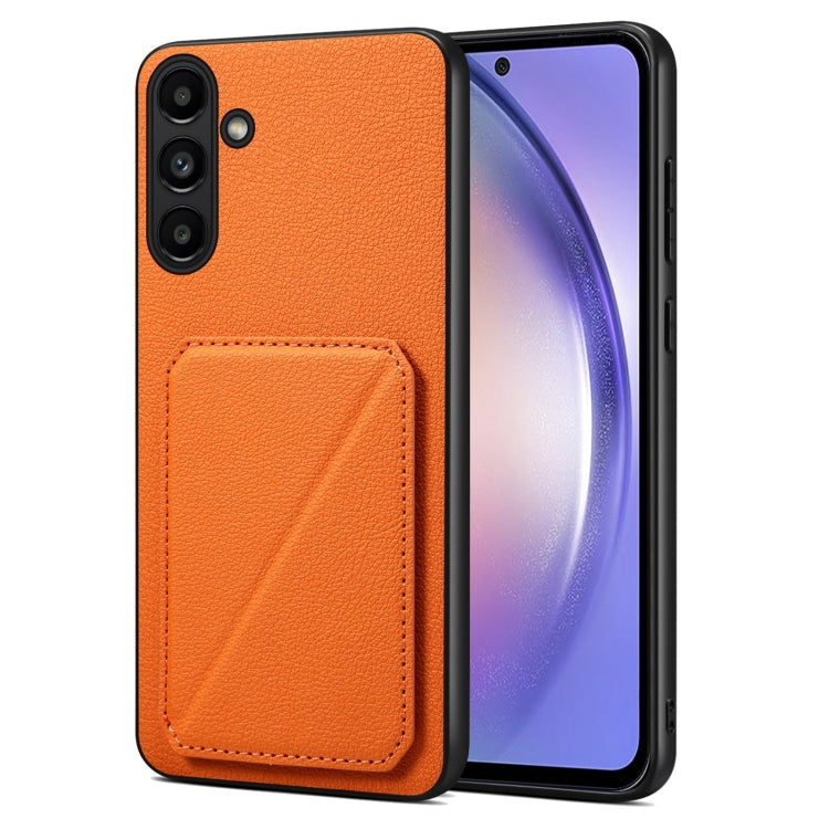 For Samsung Galaxy A54 5G Denior Imitation Calf Leather Back Phone Case with Holder(Orange)