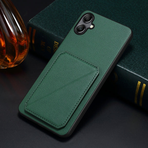 For Samsung Galaxy S23 5G Denior Imitation Calf Leather Back Phone Case with Holder(Green)