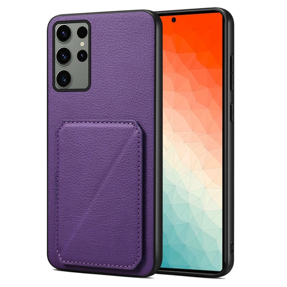 For Samsung Galaxy S24 Ultra 5G Denior Imitation Calf Leather Back Phone Case with Holder(Purple)