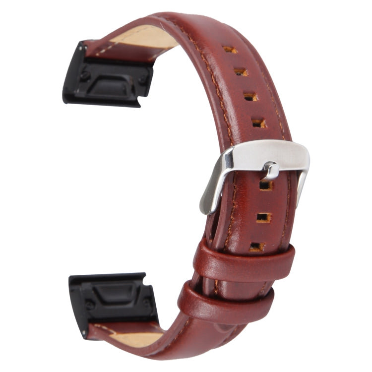 Compatible with Garmin Fenix 7X 26mm Plain Weave Genuine Leather Watch Band(Wine Red)
