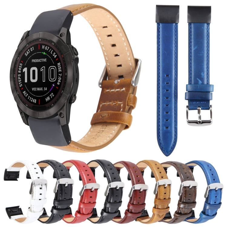 Compatible with Garmin Fenix 7X 26mm Plain Weave Genuine Leather Watch Band(Wine Red)