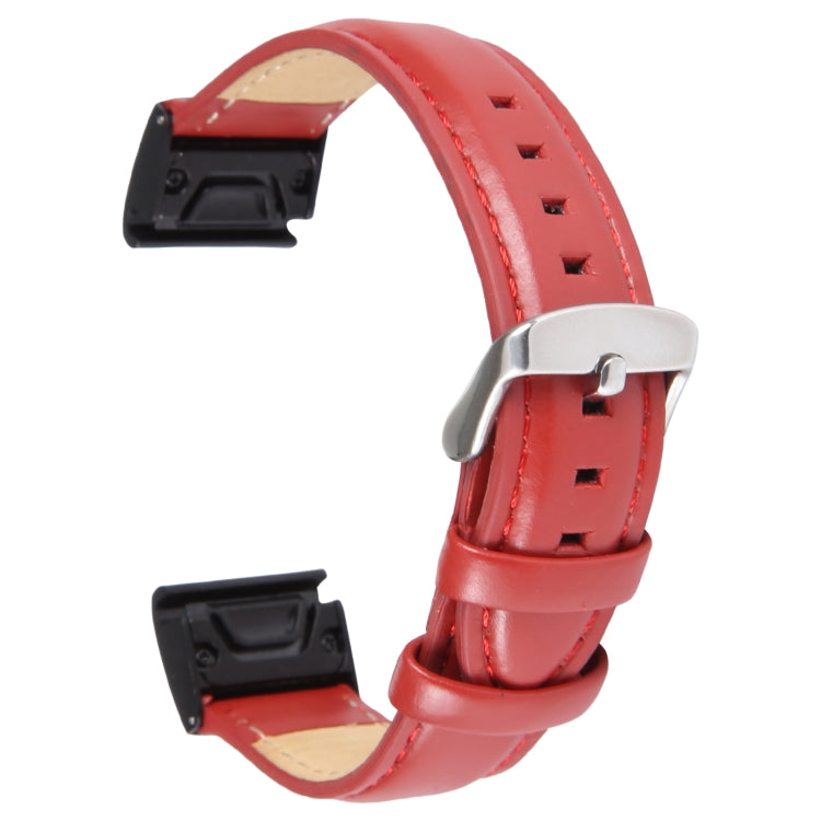 Compatible with Garmin Fenix 7X 26mm Bamboo Joint Texture Genuine Leather Watch Band(Red)