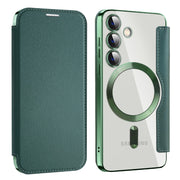 For Samsung Galaxy S24 5G MagSafe Magnetic RFID Anti-theft Leather Phone Case(Dark Green)