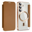 For Samsung Galaxy S24 5G MagSafe Magnetic RFID Anti-theft Leather Phone Case(Brown) - Galaxy S24 5G Cases by PMC TechLife | Online Shopping South Africa | PMC TechLife