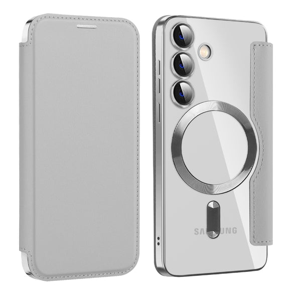 For Samsung Galaxy S24 5G MagSafe Magnetic RFID Anti-theft Leather Phone Case(Grey)