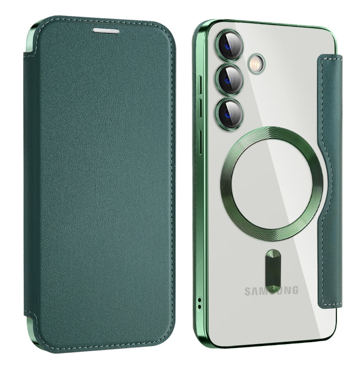 For Samsung Galaxy S24+ 5G MagSafe Magnetic RFID Anti-theft Leather Phone Case(Dark Green)