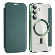 For Samsung Galaxy S24+ 5G MagSafe Magnetic RFID Anti-theft Leather Phone Case(Dark Green)