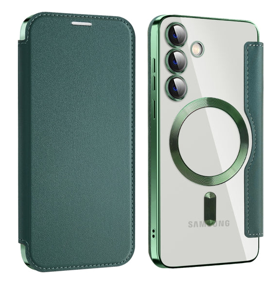 For Samsung Galaxy S24+ 5G MagSafe Magnetic RFID Anti-theft Leather Phone Case(Dark Green)