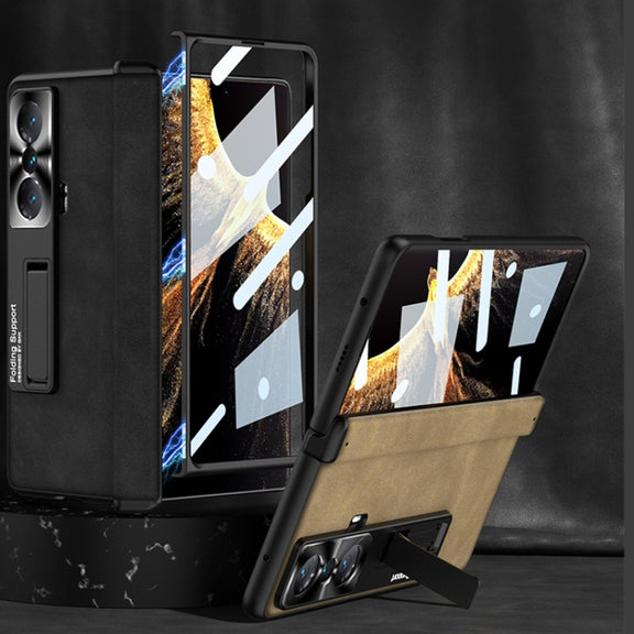 For Honor Magic VS GKK Integrated Frosted Fold Hinge Leather Phone Case with Holder(Black)