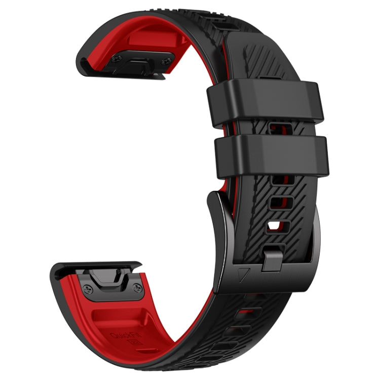 Compatible with Garmin Fenix 7X Twill Two Color Quick Release Silicone Watch Band(Black Red)
