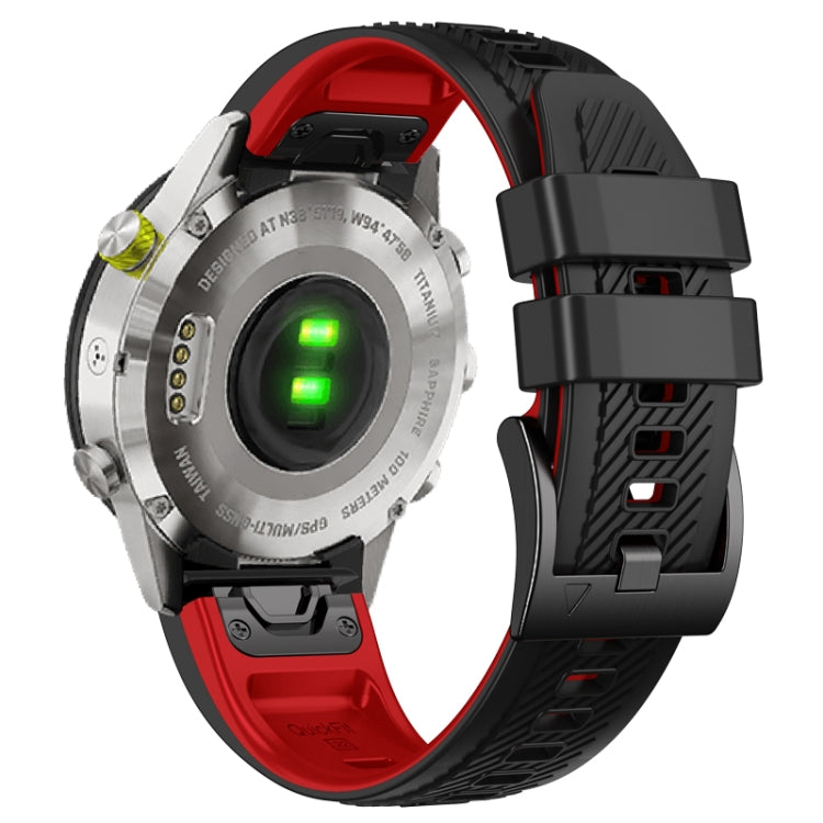 Compatible with Garmin Fenix 7X Twill Two Color Quick Release Silicone Watch Band(Black Red)