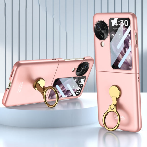 For OPPO Find N3 Flip GKK Ultra-thin Triaxial Ring Holder PC Phone Case(Pink)