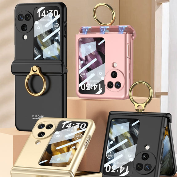 For OPPO Find N3 Flip GKK Integrated Magnetic Hinged Flip Case with Ring Holder(Gold)
