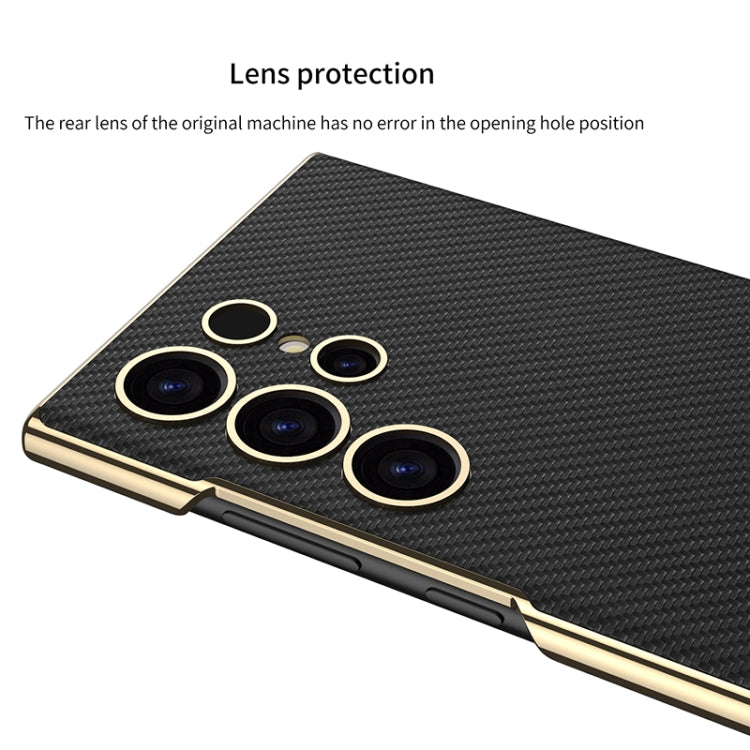 For Samsung Galaxy S24 Ultra 5G GKK Triumph Ultra-Thin Plain Leather Phone Case with Holder(Carbon Fiber)