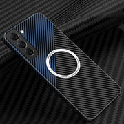 For Samsung Galaxy S24 5G Carbon Fiber Texture MagSafe Magnetic Phone Case(Black Blue)