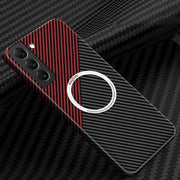 For Samsung Galaxy S24 5G Carbon Fiber Texture MagSafe Magnetic Phone Case(Black Red)