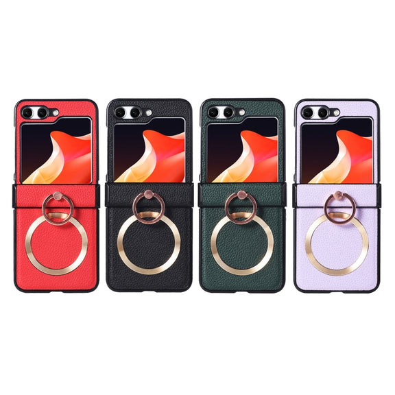 For Samsung Galaxy Z Flip5 MagSafe Ring Holder Three-stage Folding Phone Case(Green)