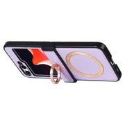 For Samsung Galaxy Z Flip5 MagSafe Ring Holder Three-stage Folding Phone Case(Green)