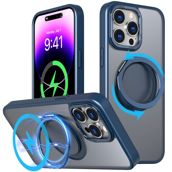 For iPhone 14 Pro 360-degree Rotating MagSafe Magnetic Holder Phone Case(Navy Blue)