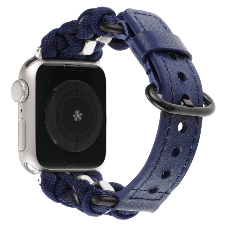 For Apple Watch Series 9 41mm Paracord Genuine Leather Watch Band(Royal Blue)