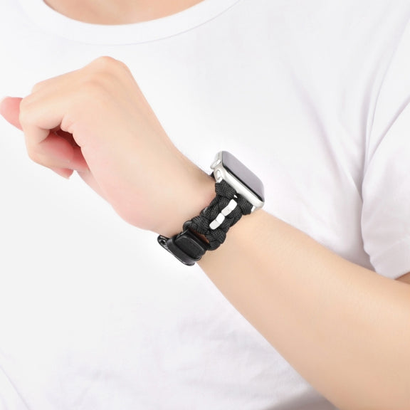 For Apple Watch Series 8 41mm Paracord Genuine Leather Watch Band(Black)