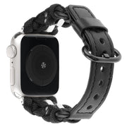 For Apple Watch Series 8 41mm Paracord Genuine Leather Watch Band(Black)