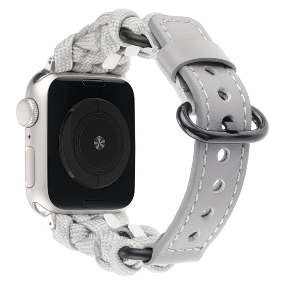 For Apple Watch Series 8 41mm Paracord Genuine Leather Watch Band(Grey)
