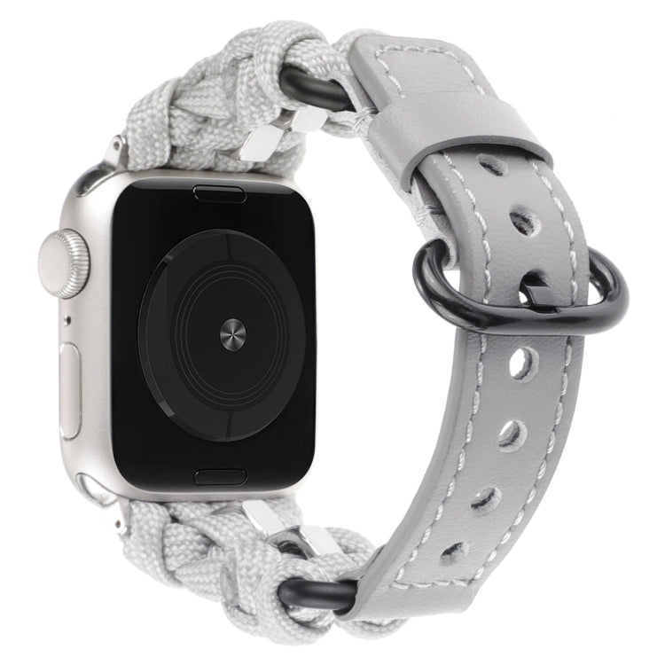 For Apple Watch Series 7 41mm Paracord Genuine Leather Watch Band(Grey)
