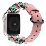 For Apple Watch Series 7 45mm Paracord Genuine Leather Watch Band(Pink Camo)