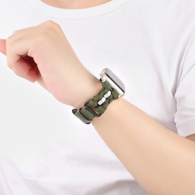 For Apple Watch SE 40mm Paracord Genuine Leather Watch Band(Army Green)