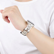 For Apple Watch Series 5 40mm Paracord Genuine Leather Watch Band(White Khaki)