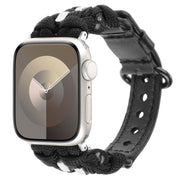 For Apple Watch Series 5 40mm Paracord Genuine Leather Watch Band(Black)